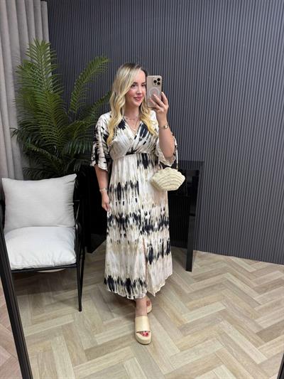 Serena Model Siyah Bulut Desen Elbise