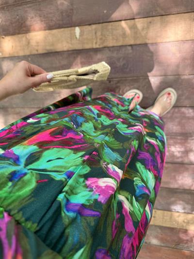 Serena Yeşil Çiçekli Beli Lastıklı Elbise