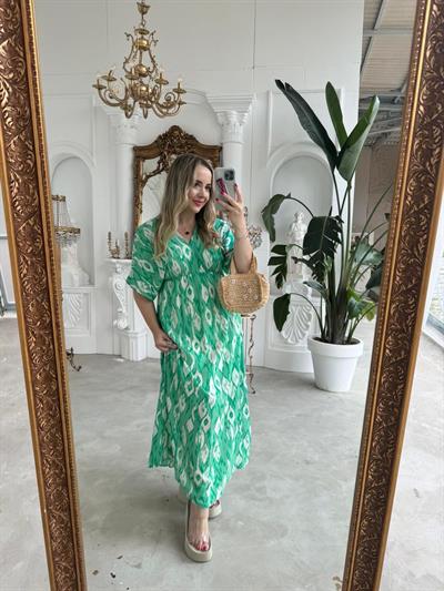 Serena Yırtmaçsiz Maxi Boy Damla Model Yeşil Renk Elbise