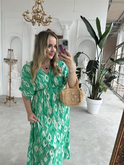 Serena Yırtmaçsiz Maxi Boy Damla Model Yeşil Renk Elbise
