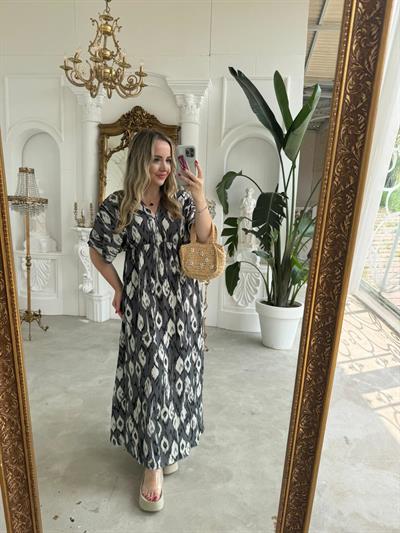 Serena Yırtmaçsiz Maxi Boy Damla Model  Siyah Renk Elbise