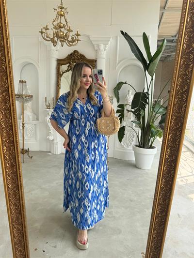 Serena Yırtmaçsiz Maxi Boy Damla Model Mavi Renk Elbise