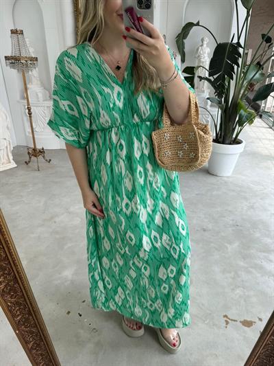 Serena Yırtmaçsiz Maxi Boy Damla Model Yeşil Renk Elbise