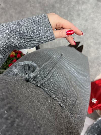 Simli Triko Elbise Gri