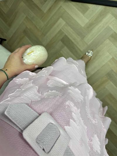Sindirella Kare Yaka Katkat Tasarım Elbise Pembe