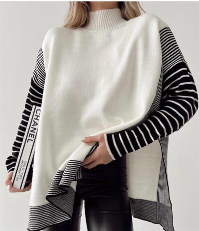 Siyah Beyaz Balıkçı Yaka Triko