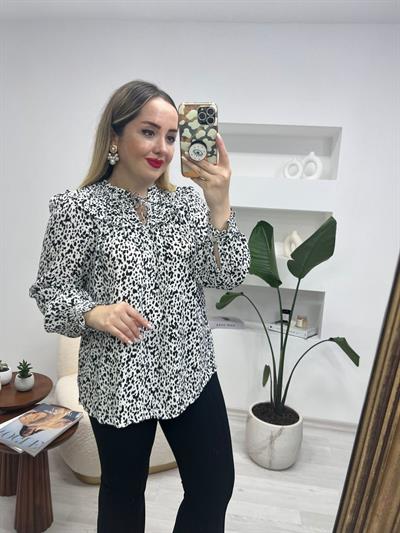 Siyah Beyaz Çizgili Damali Bluz