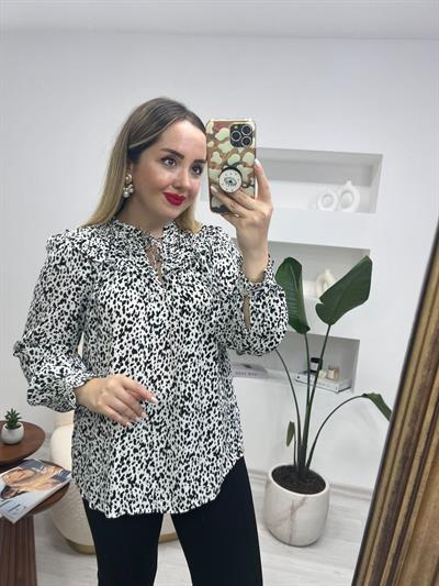 Siyah Beyaz Çizgili Damali Bluz