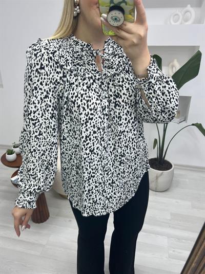 Siyah Beyaz Çizgili Damali Bluz