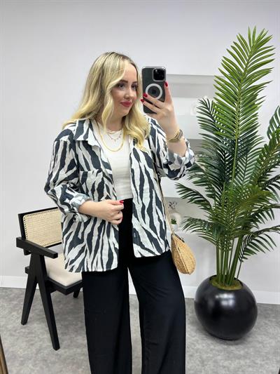 Siyah Beyaz Zebra Tensel Keten Gömlek