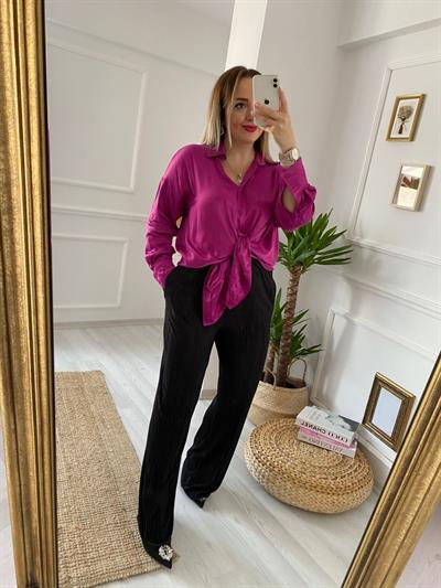 Siyah Fitilli Siyah Pantolon