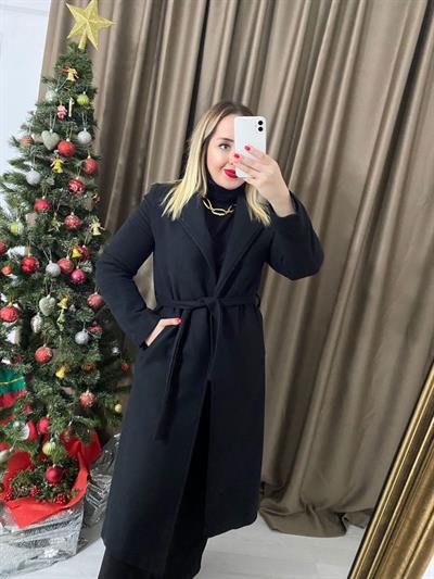 Siyah Kuşaklı Kaşe Kaban