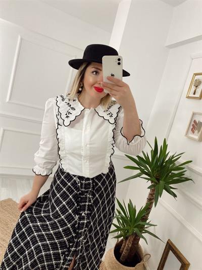 Siyah Nakiş Detaylı Gömlek