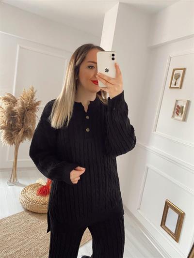 Siyah Örgülü Triko Takım