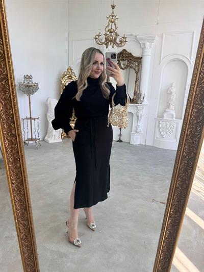 Siyah Orj Marka Balıkcı Yaka Elbise