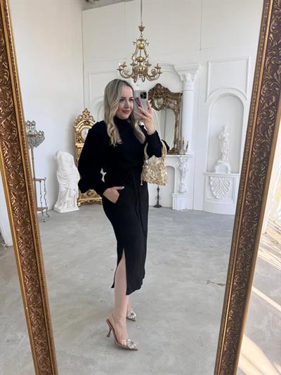 Siyah Orj Marka Balıkcı Yaka Elbise