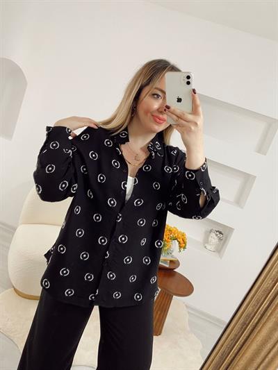 Siyah Puantiye Detaylı Orj Marka Gömlek