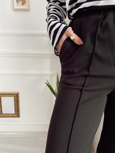 Siyah Renk Beli Lastikli Krep Kumaş Pantolon