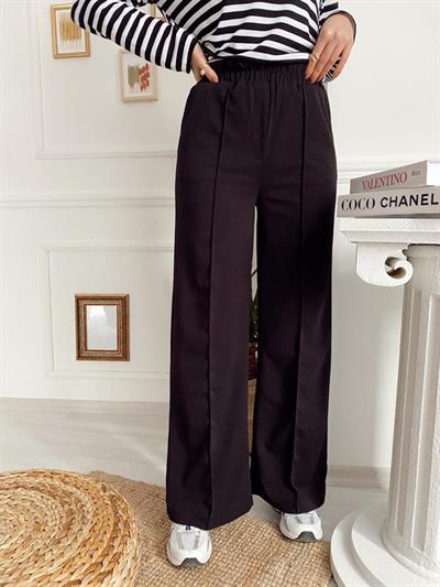 Siyah Renk Beli Lastikli Krep Kumaş Pantolon