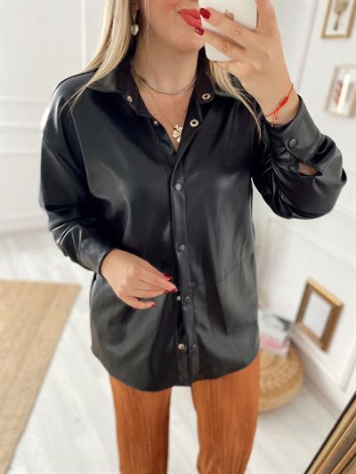 Siyah Renk Deri Gömlek / Ceket