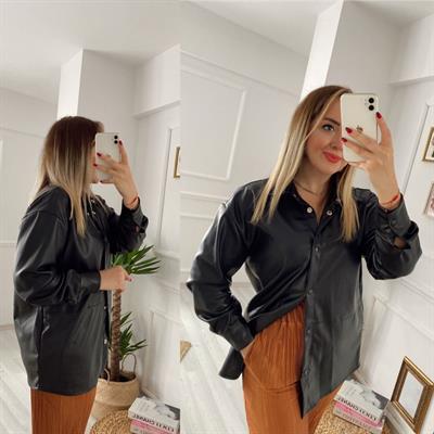 Siyah Renk Deri Gömlek / Ceket