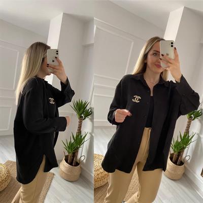 Siyah Tensel Kumaş Salaş Gömlek