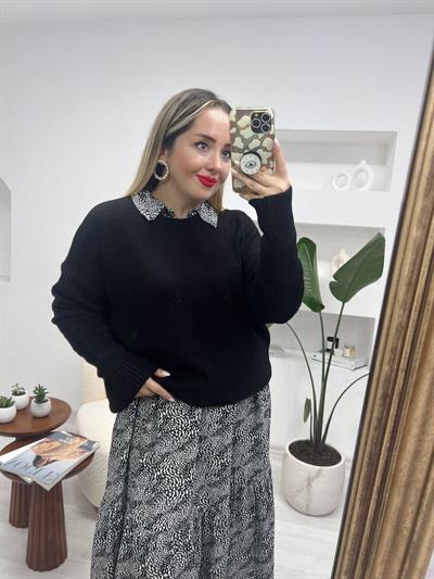 Siyah Triko Basic Kazak