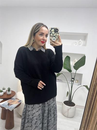 Siyah Triko Basic Kazak