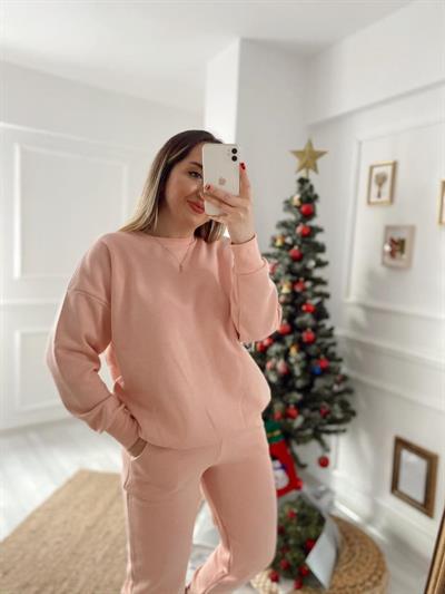 Soft Pudra Bisiklet Yaka Sweat