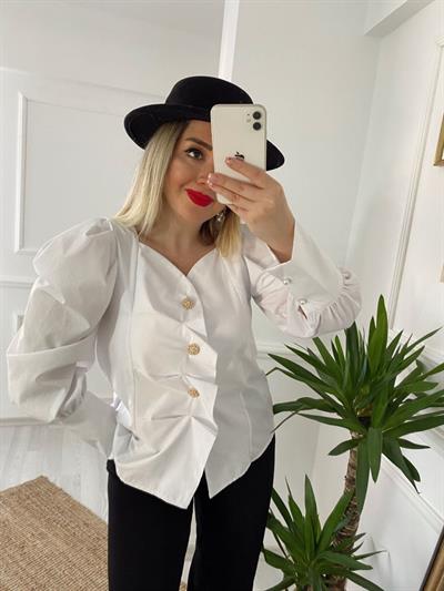 Taş Düğmeli İncili Tasarım Gömlek