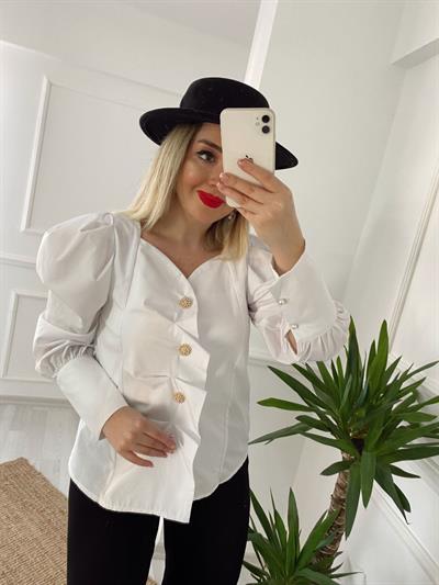 Taş Düğmeli İncili Tasarım Gömlek