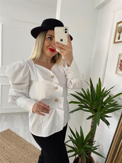 Taş Düğmeli İncili Tasarım Gömlek