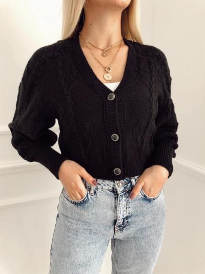 Taş Düğmeli Örgü Hırka