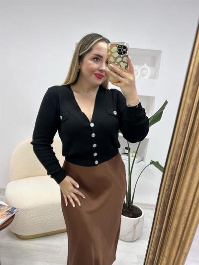 Taş Düğmeli Orj Marka Siyah Hırka