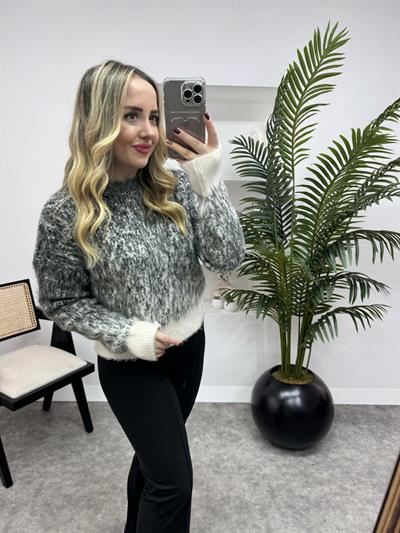 Tasarım Gri Taşlı Kazak Gri