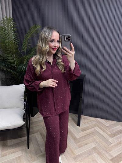 Taşlı Premium Tensel Takım Bordo