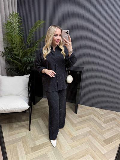 Taşlı Premium Tensel Takım Siyah