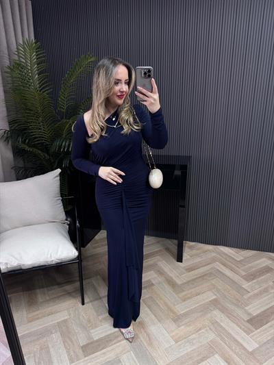 Tatum Omuz Detaylı Drapeli Candy Elbise Lacivert