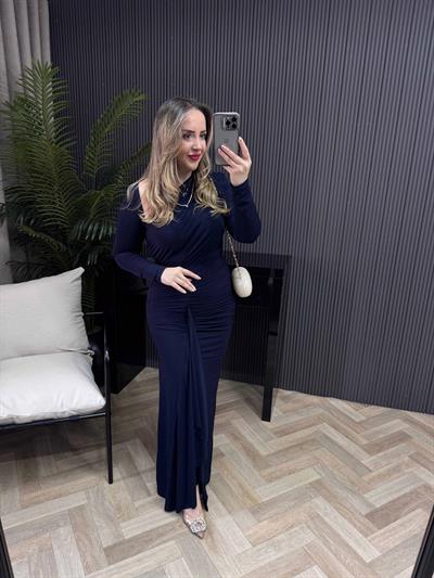 Tatum Omuz Detaylı Drapeli Candy Elbise Lacivert