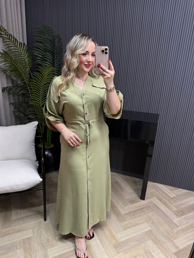 Tatum Önden Düğmeli Tensel Gömlek Elbise Olive