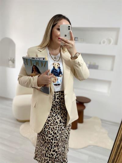 Tek Düğmeli Mevsimlik Blazer Ceket Ekru