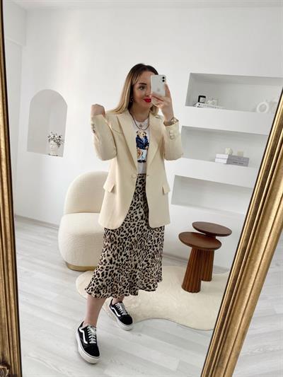 Tek Düğmeli Mevsimlik Blazer Ceket Ekru