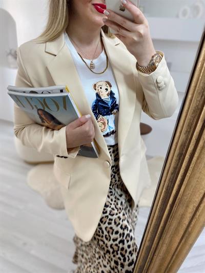 Tek Düğmeli Mevsimlik Blazer Ceket Ekru