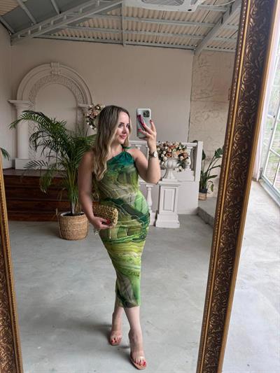 Tek Omuzlu Gold Detaylı Tül Elbise Yeşil