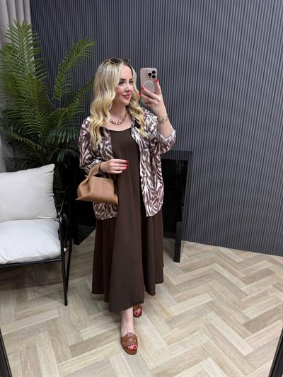 Tensel Askılı Elbise Acı Kahve