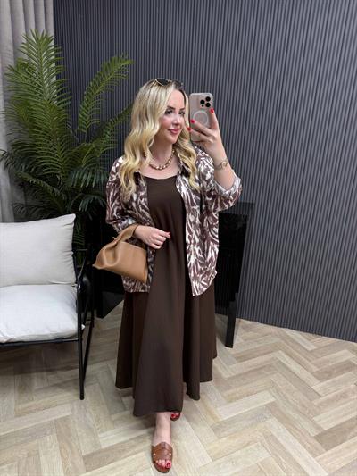 Tensel Askılı Elbise Acı Kahve