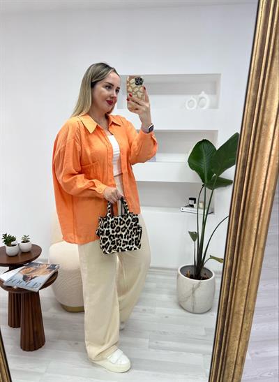 Tensel Keten Oversize Gömlek Oranj