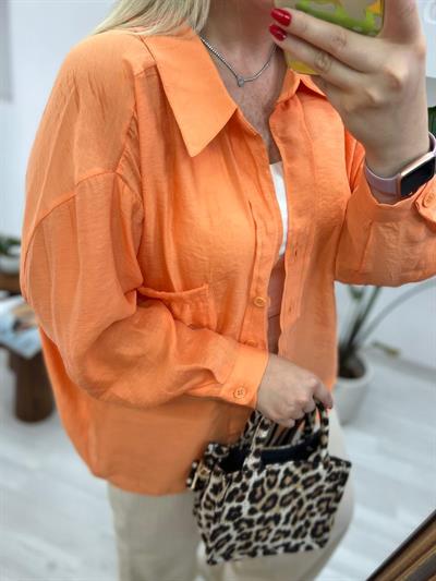 Tensel Keten Oversize Gömlek Oranj