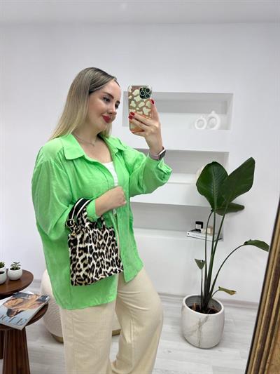 Tensel Keten Oversize Gömlek Yeşil