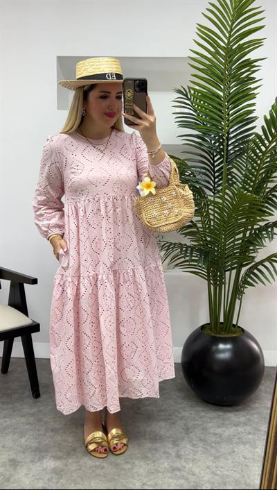 Toz Pembe Fisto Elbise